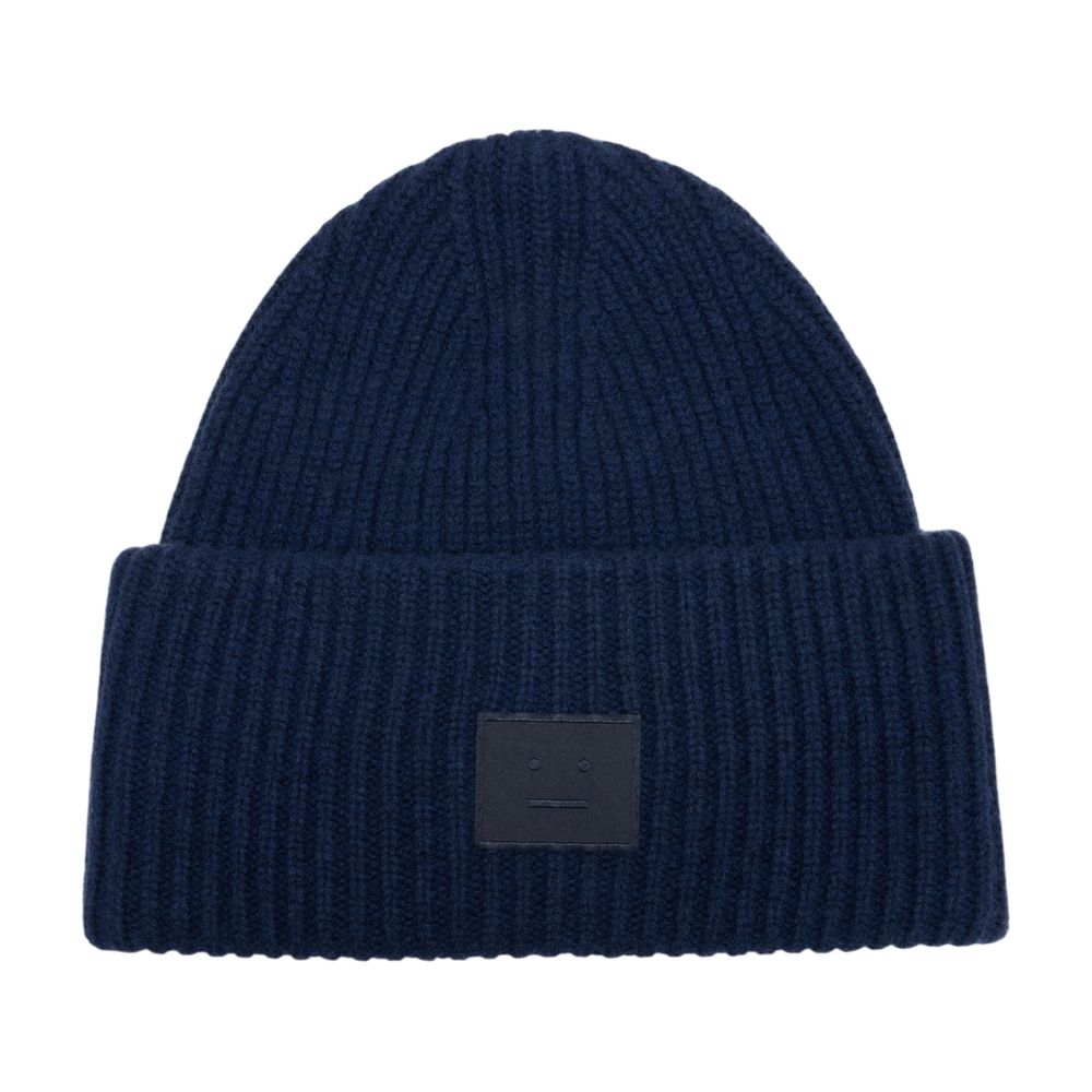 Acne Studios C40448-AHE Ribbed Wool with Logo Patch Beanie — Navy