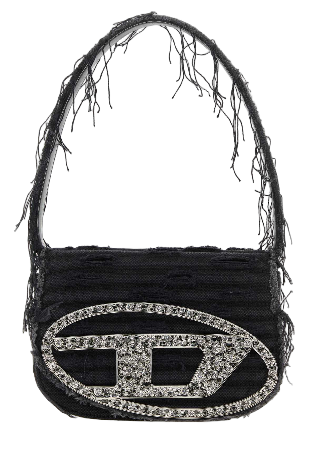 Diesel Rhinestone-Embellished Denim Shoulder Bag — Black
