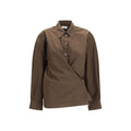 Lemaire Cotton-Silk Wrap Blouse — Brown