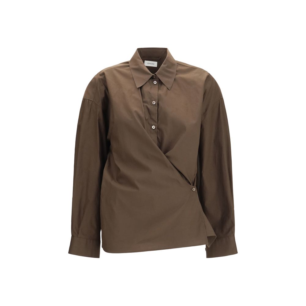 Lemaire Cotton-Silk Wrap Blouse — Brown