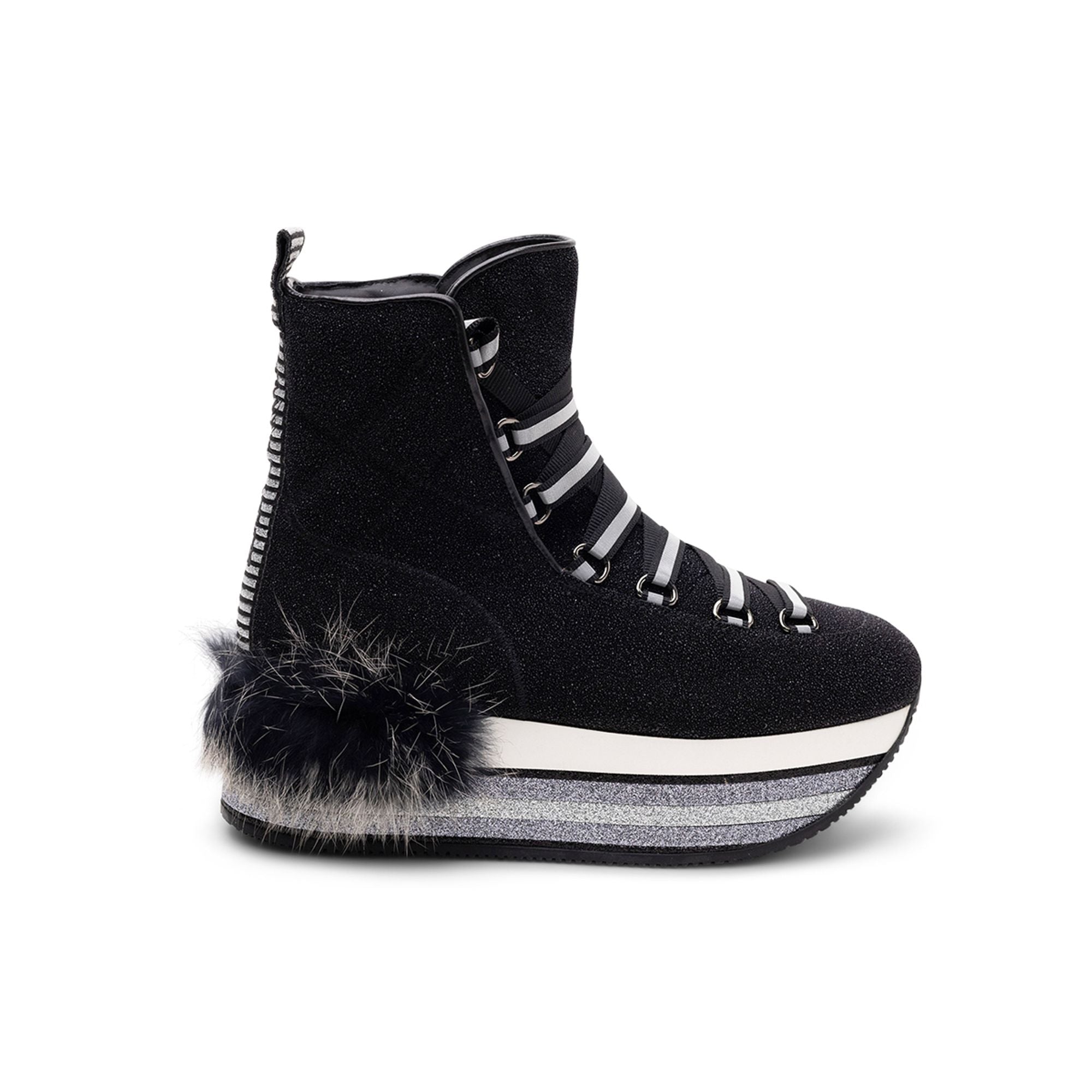 Hogan Fur-Trimmed Platform Boot — Black
