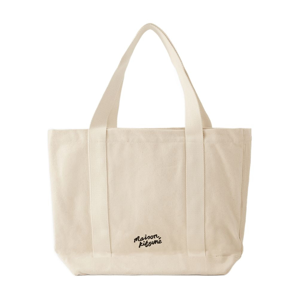 Maison Kitsune Fox Head Logo Tote Bag — Beige