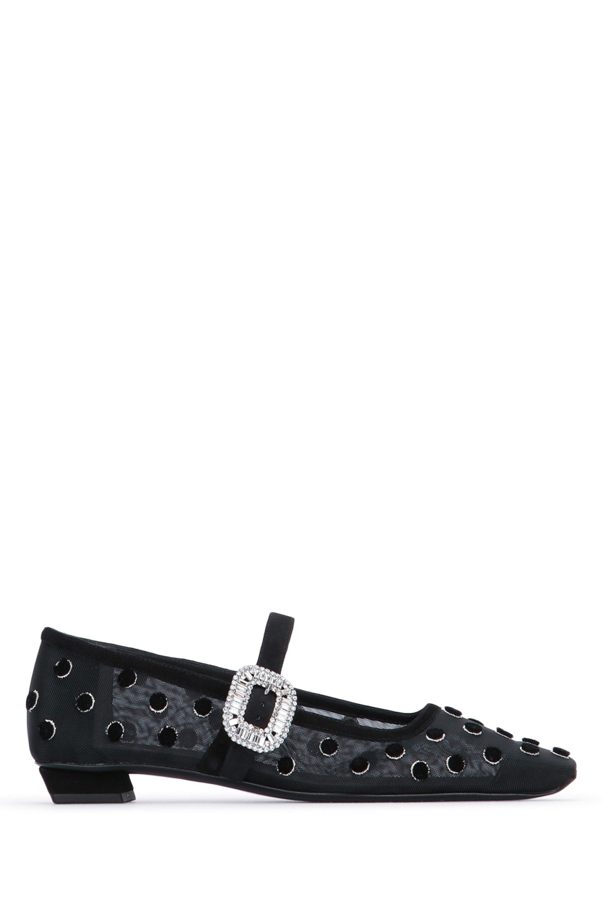 Roger Vivier Crystal-Buckle Mesh Mary-Jane Heel — Black