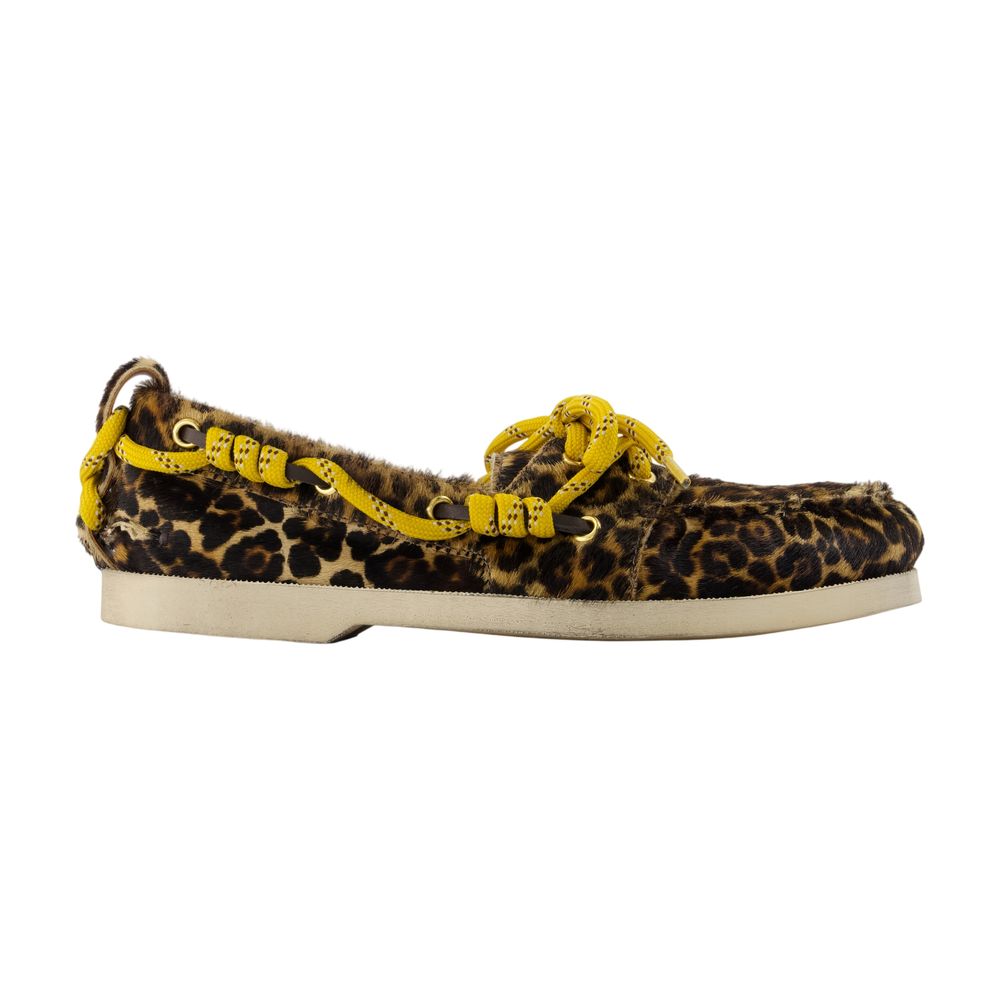 Golden Goose Deluxe Brand Leopard-Print Calf Hair Boat Shoe — Brown