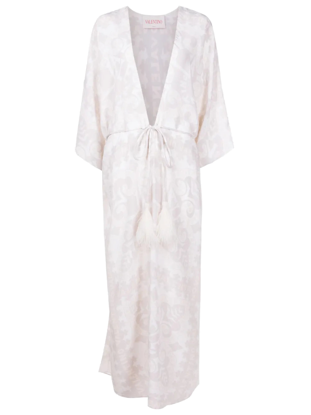 Valentino Geometric-Print Silk Beach Cover-Up — Beige