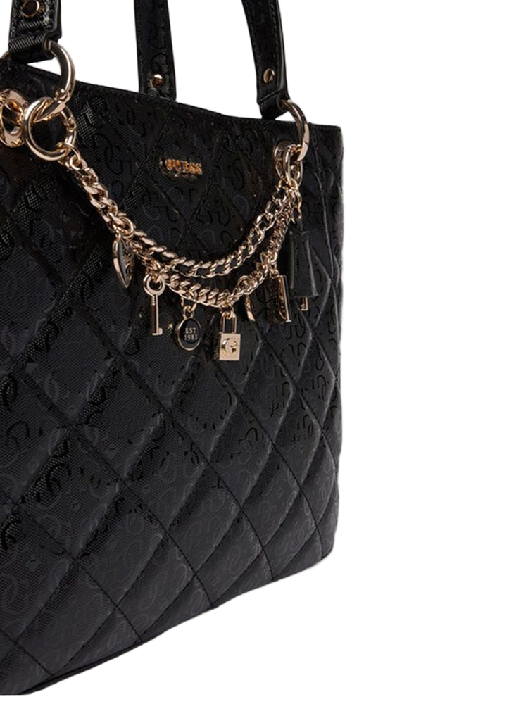 Guess Quilted Polyurethane Tote Bag — Black