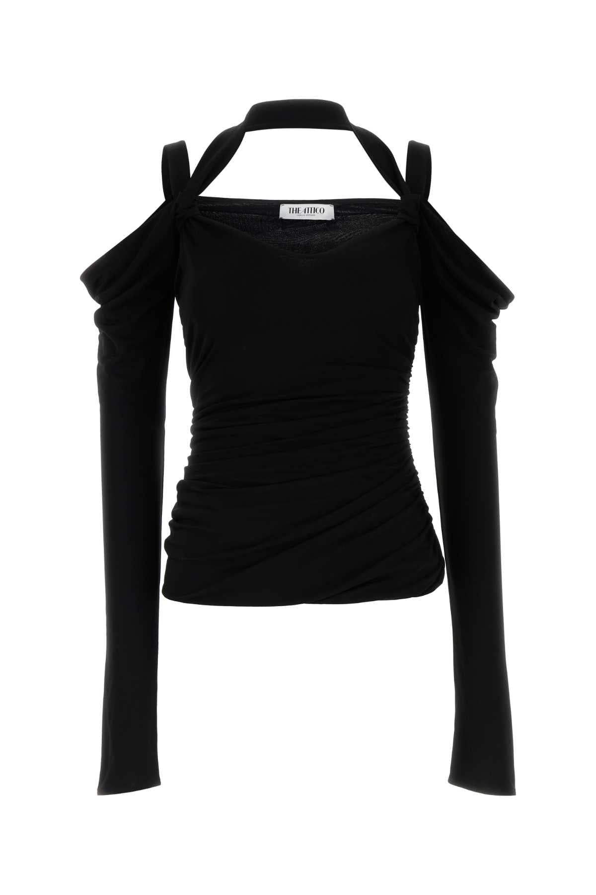 The Attico Cold-Shoulder Crepe Blouse — Black