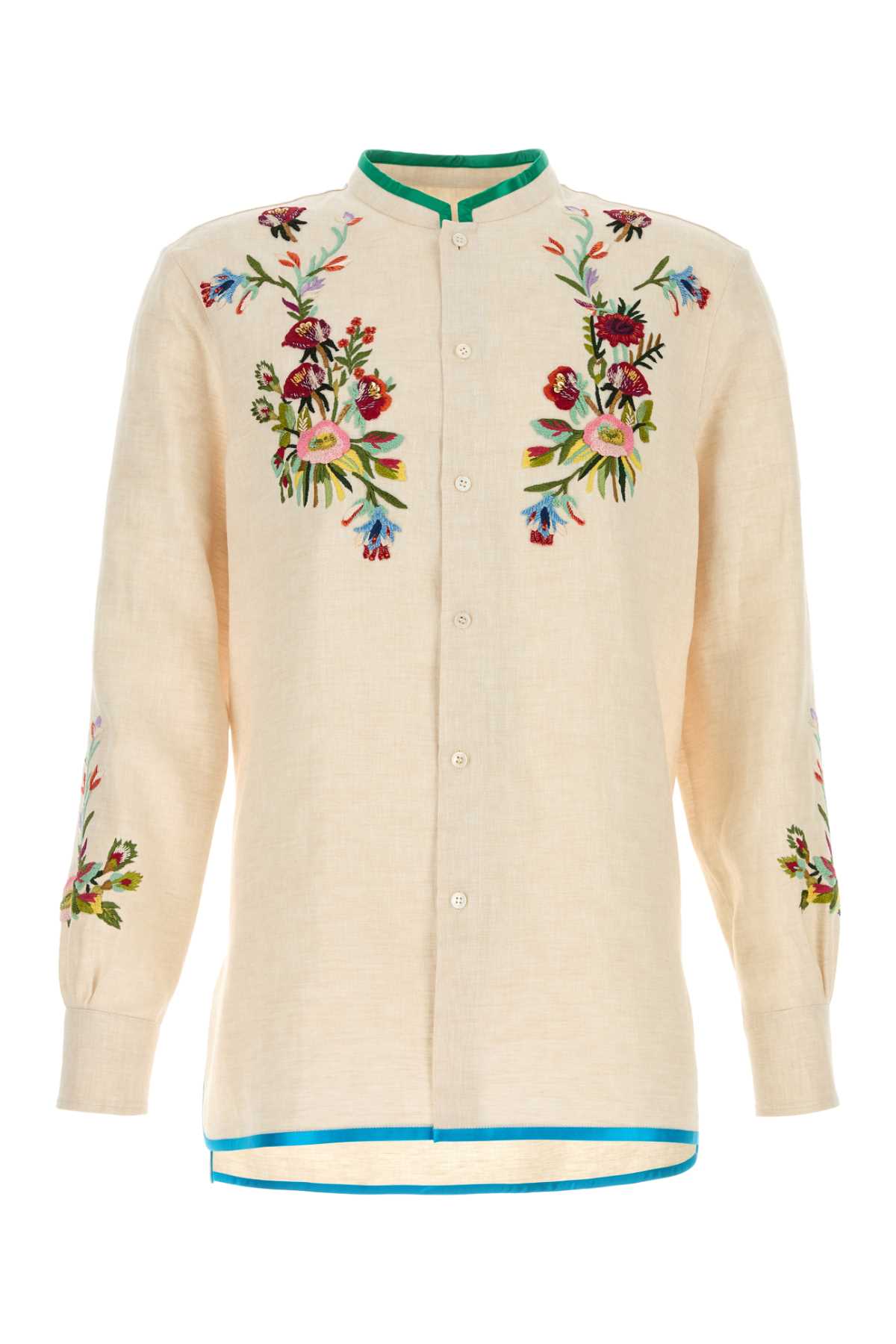 Valentino Garavani Embroidered Floral Linen Shirt — Beige