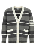Thom Browne Striped Cotton Cardigan — Gray