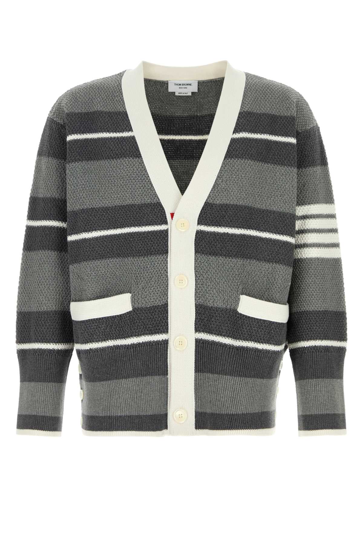 Thom Browne Striped Cotton Cardigan — Gray