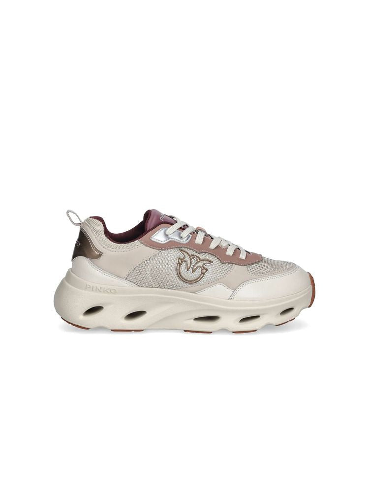 Pinko Leather and Mesh Chunky Sole Sneakers — Cream