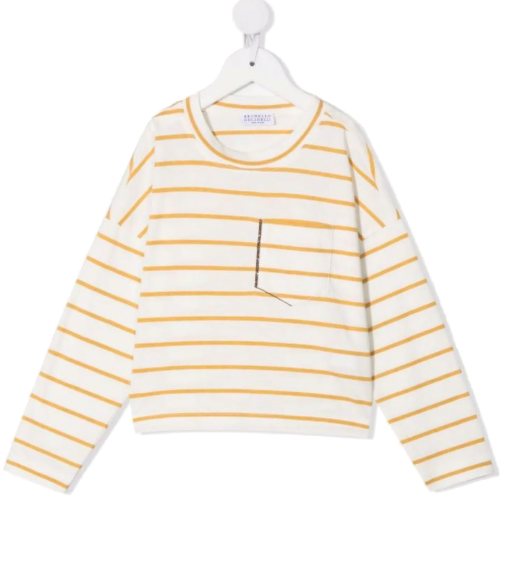 Brunello Cucinelli Striped Cotton T-Shirt — Ivory