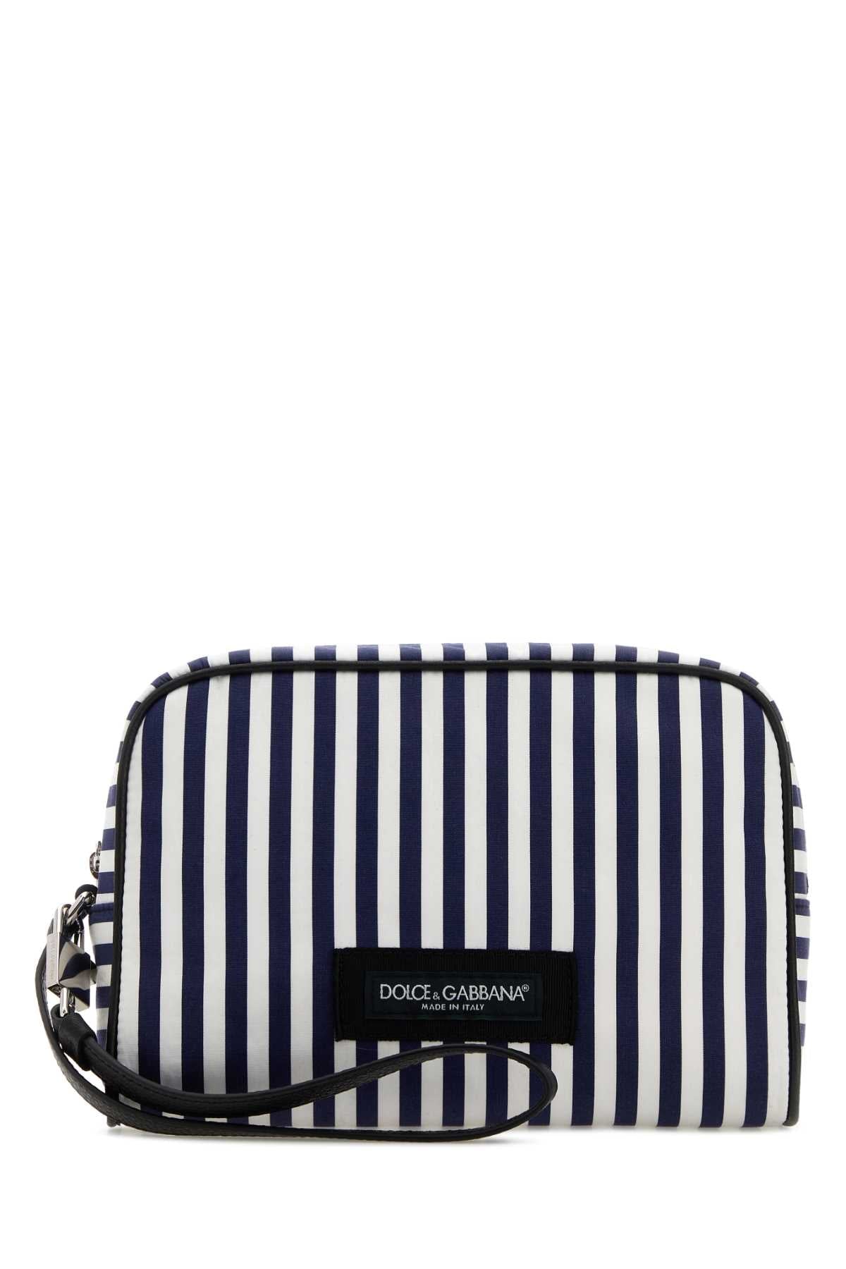 Dolce & Gabbana Striped Fabric Clutch — Navy