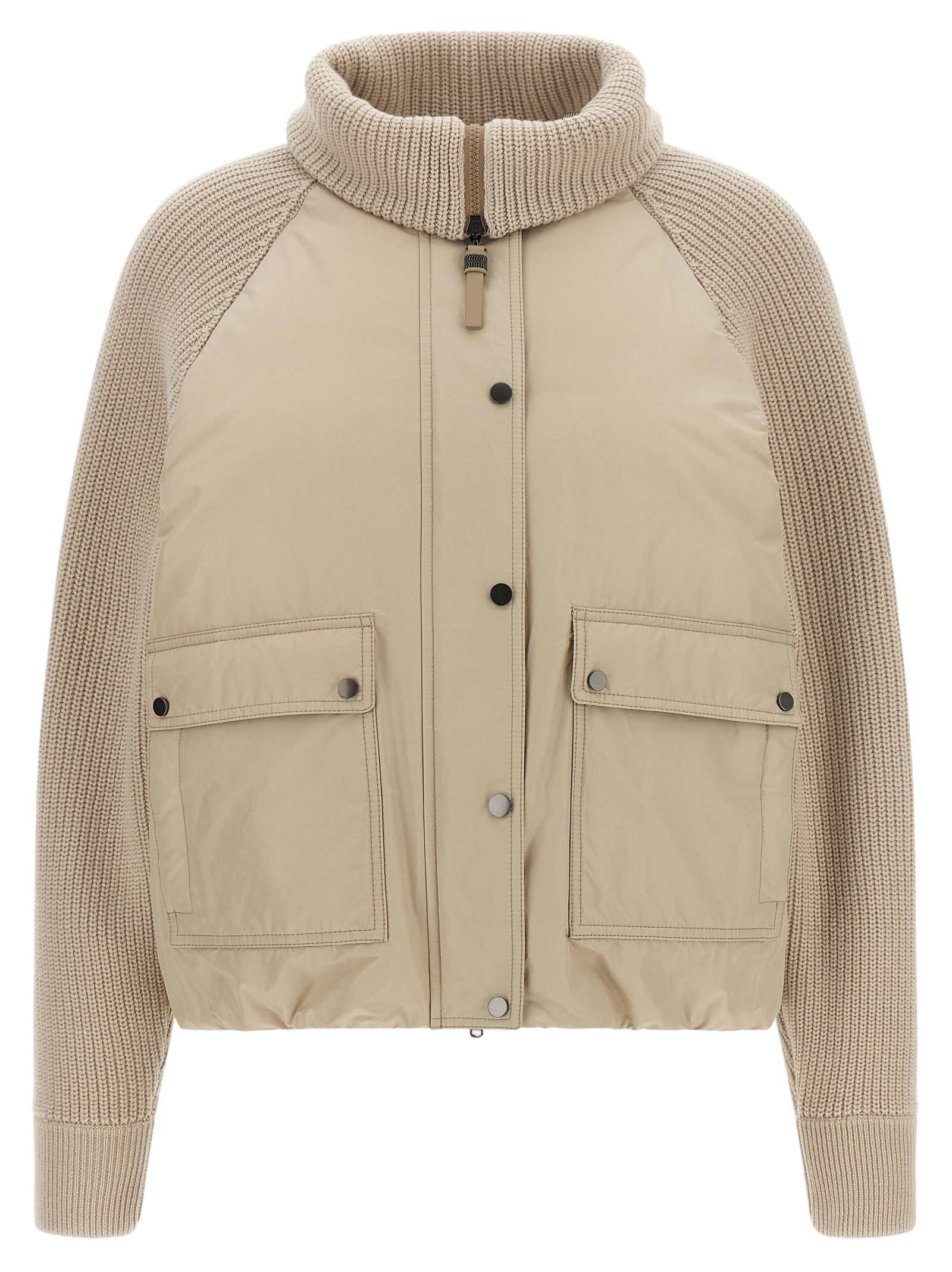 Brunello Cucinelli Hybrid Cotton-Knit Jacket — Beige