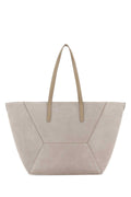 Brunello Cucinelli Suede Trapeze Tote Bag — Beige