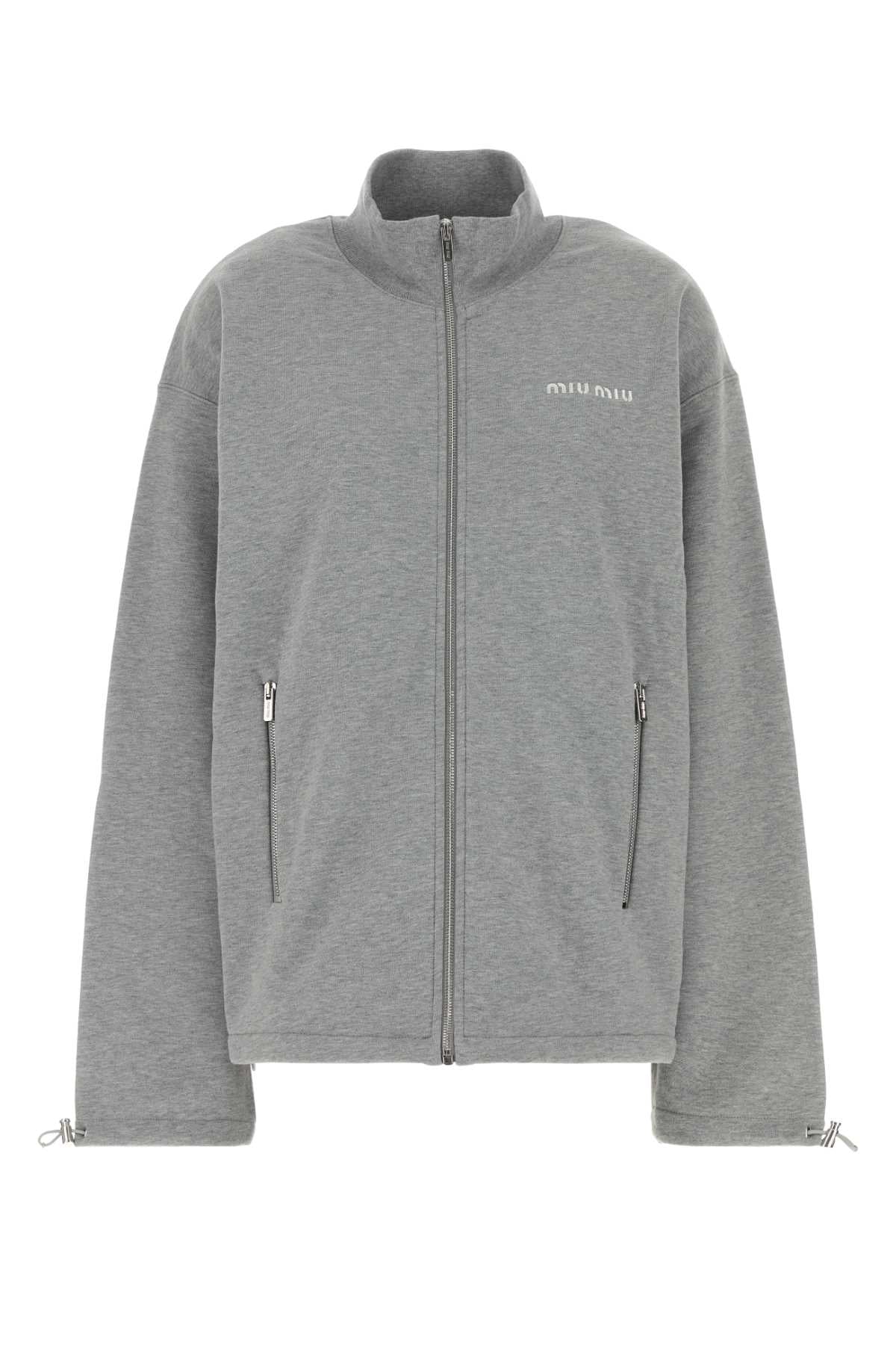 Miu Miu Logo-Embroidered Cotton Sweatshirt — Gray