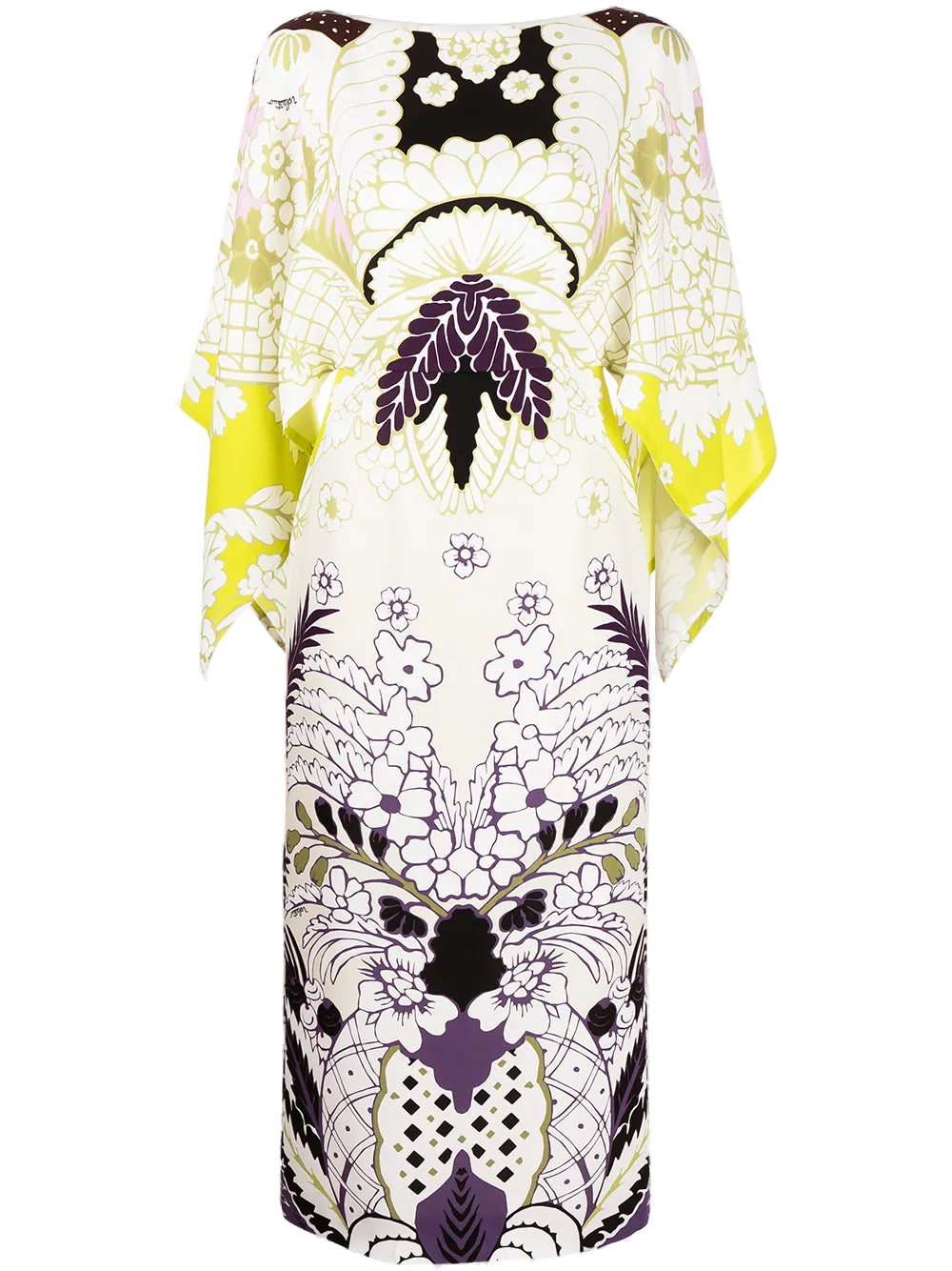 Valentino Tropical Word Arazzo Print Silk Kaftan — White