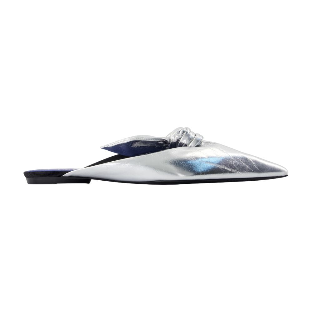 Lanvin Bow-Front Lambskin Mule — Silver
