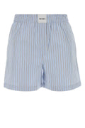 The Attico Striped Cotton Bermuda Shorts — Blue