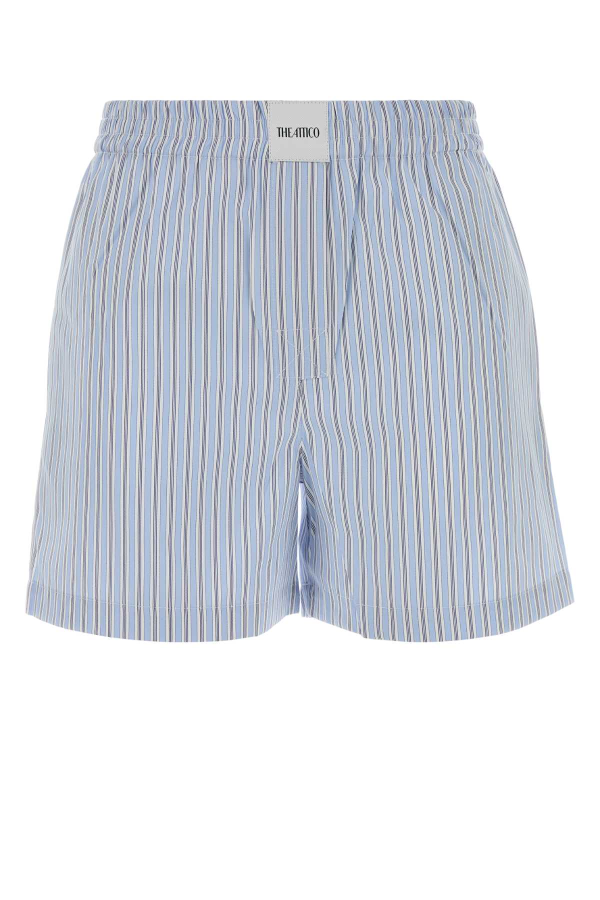 The Attico Striped Cotton Bermuda Shorts — Blue