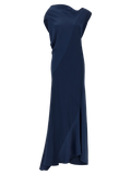 Alberta Ferretti Asymmetrical Viscose Dress — Navy