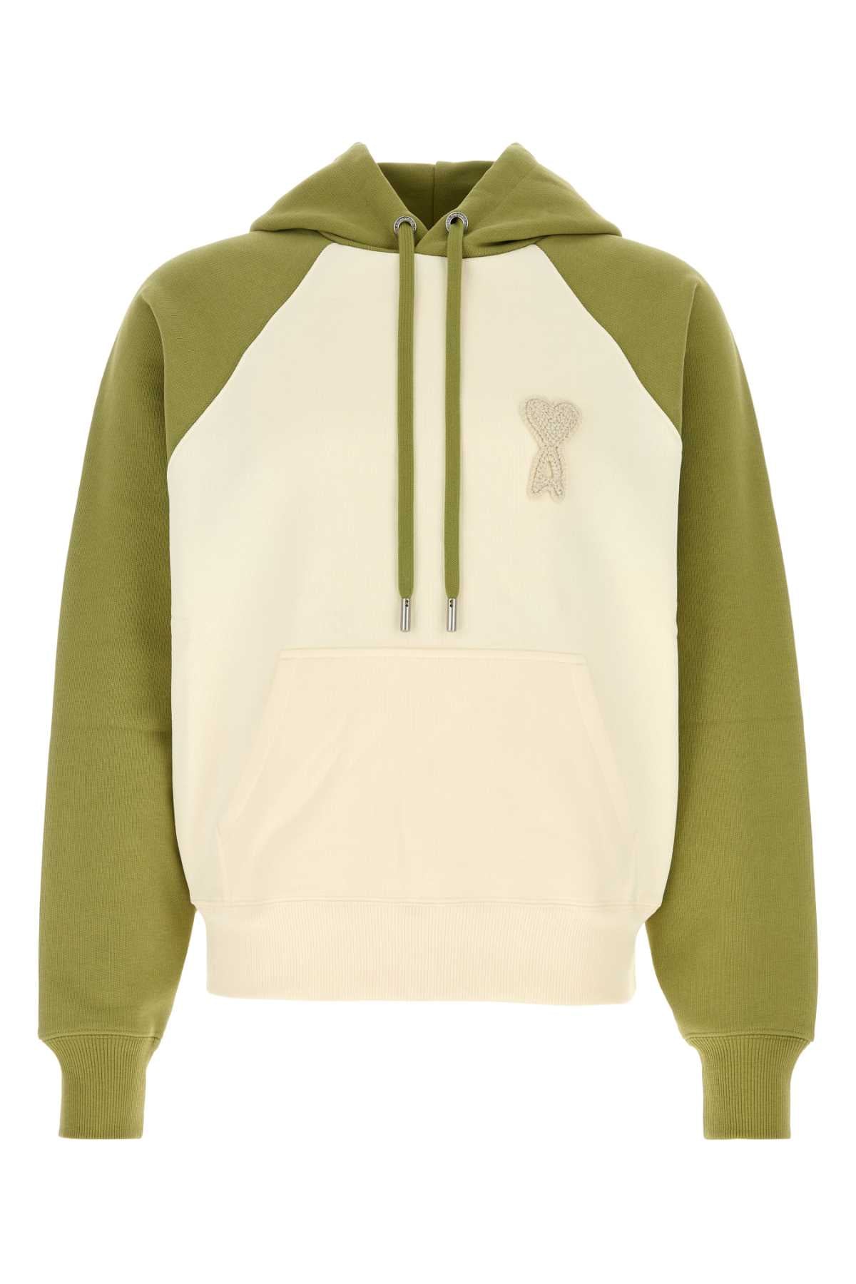 AMI Paris Raglan-Sleeve Cotton Blend Hoodie — Green