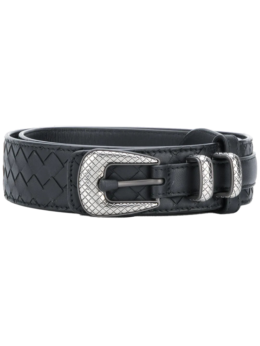 Bottega Veneta Nappa Intrecciato Leather Embossed Buckle Belt — Black