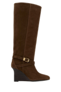 Ganni Suede Wedge Boot — Brown