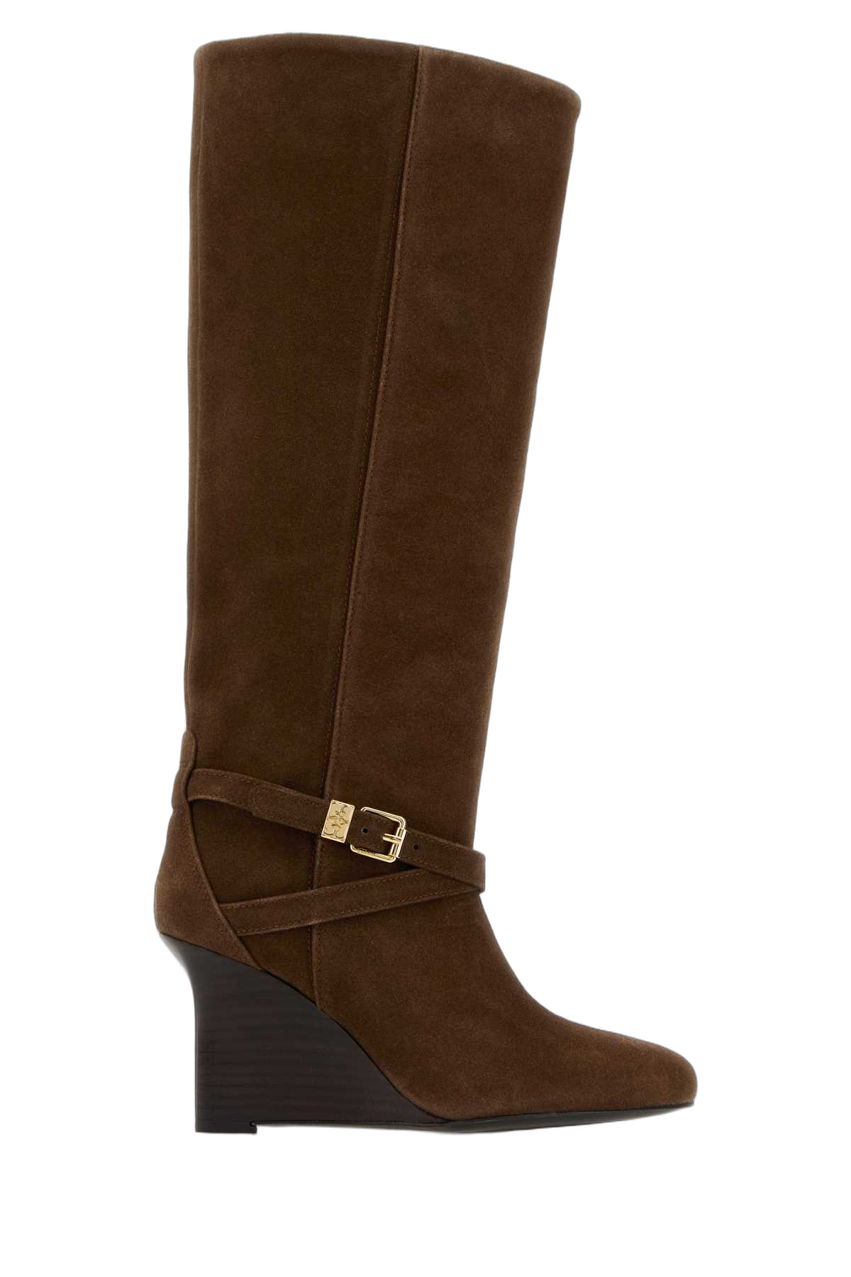 Ganni Suede Wedge Boot — Brown