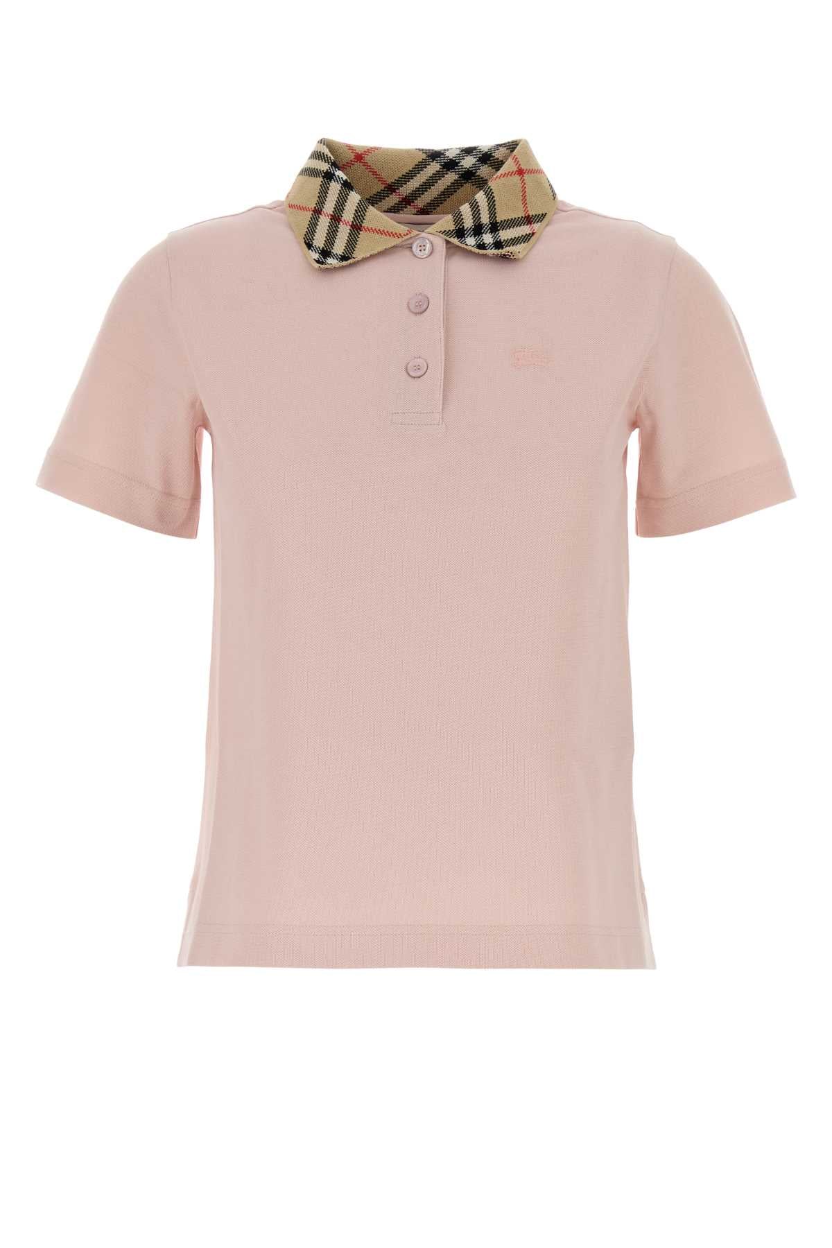 Burberry Check-Collar Piquet Polo Shirt — Pink