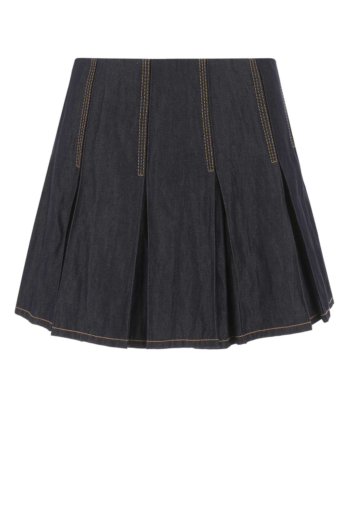 Bottega Veneta Pleated Denim Skirt — Navy