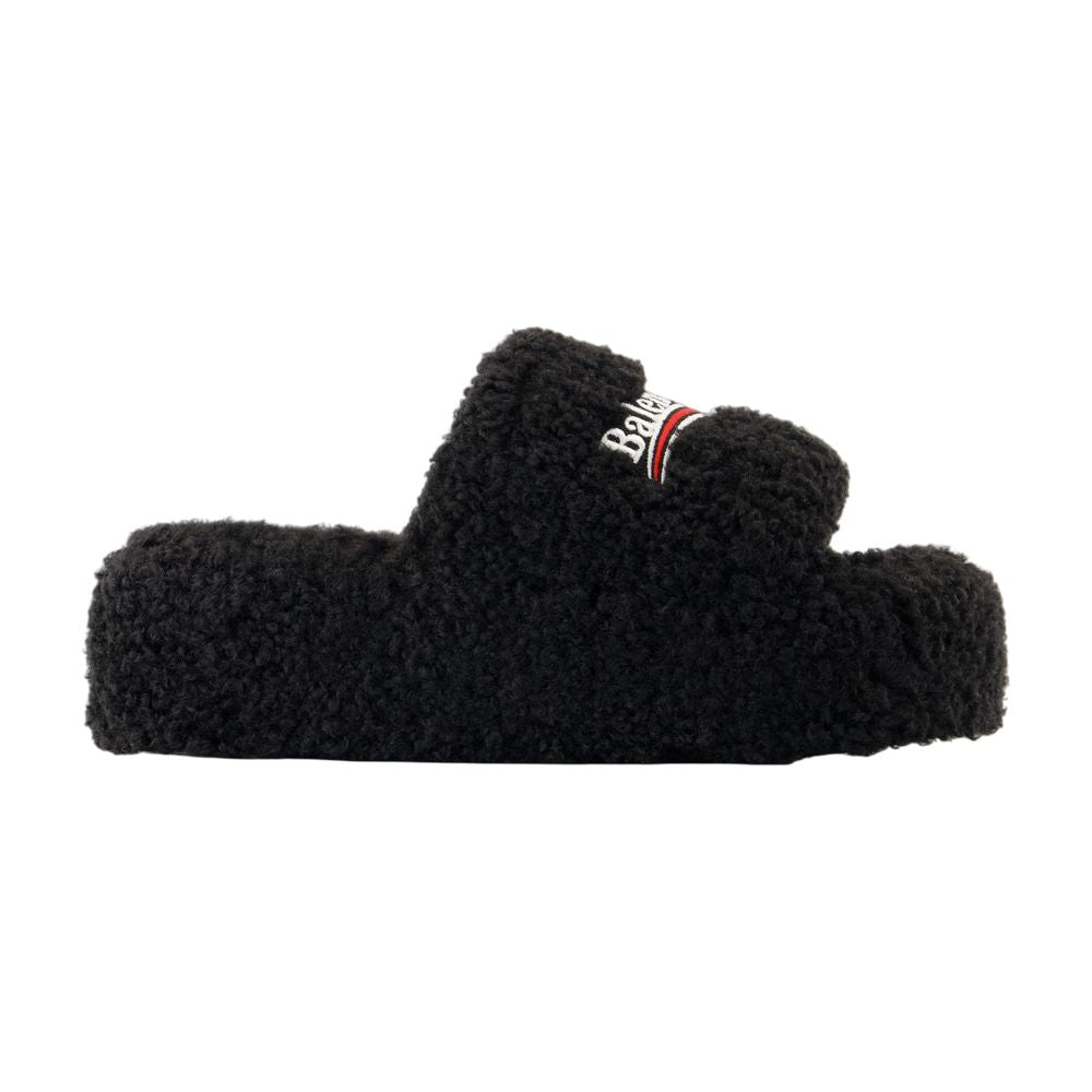 Balenciaga Shearling Platform Slipper — Black