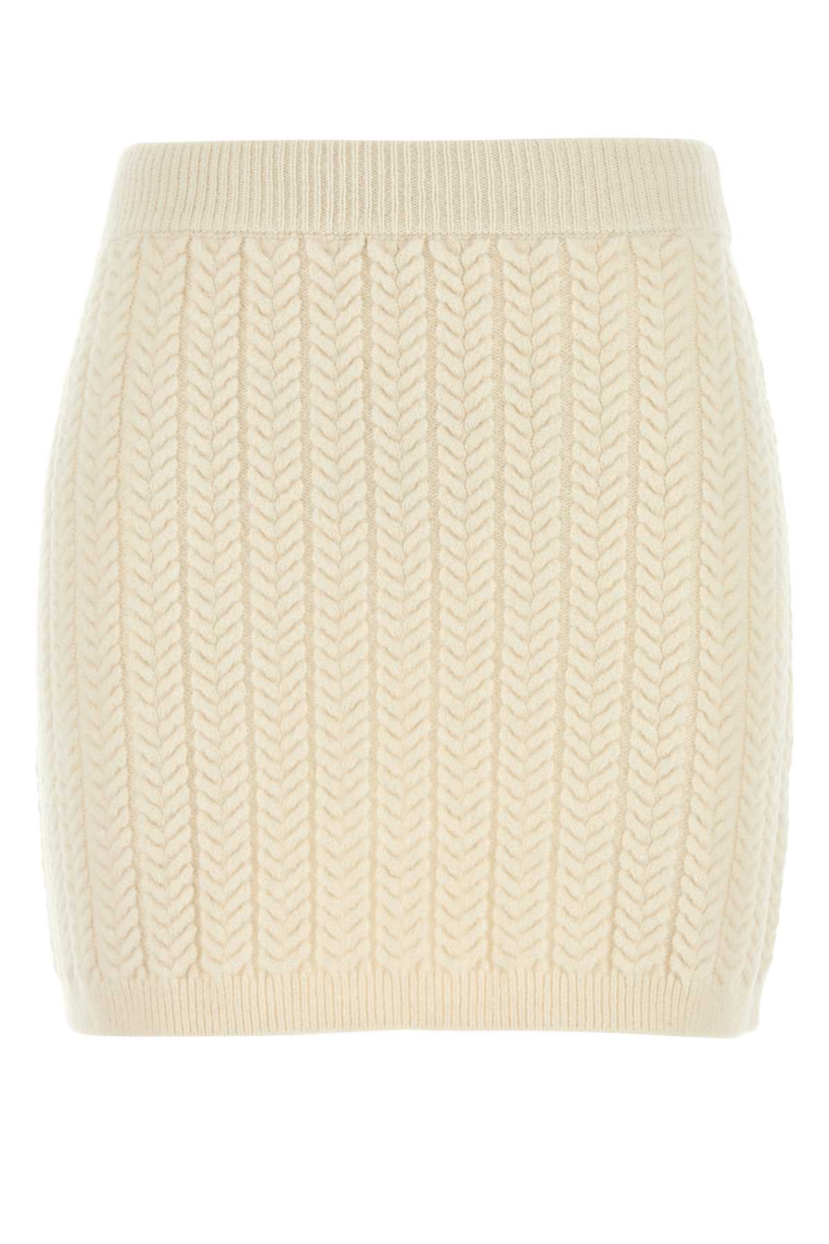 Sportmax Herringbone Wool Blend Mini Skirt — Beige