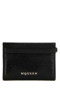 Alexander McQueen Crackled Leather Card Wallet — Black