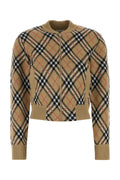 Burberry Tartan Wool-Blend Cardigan — Beige