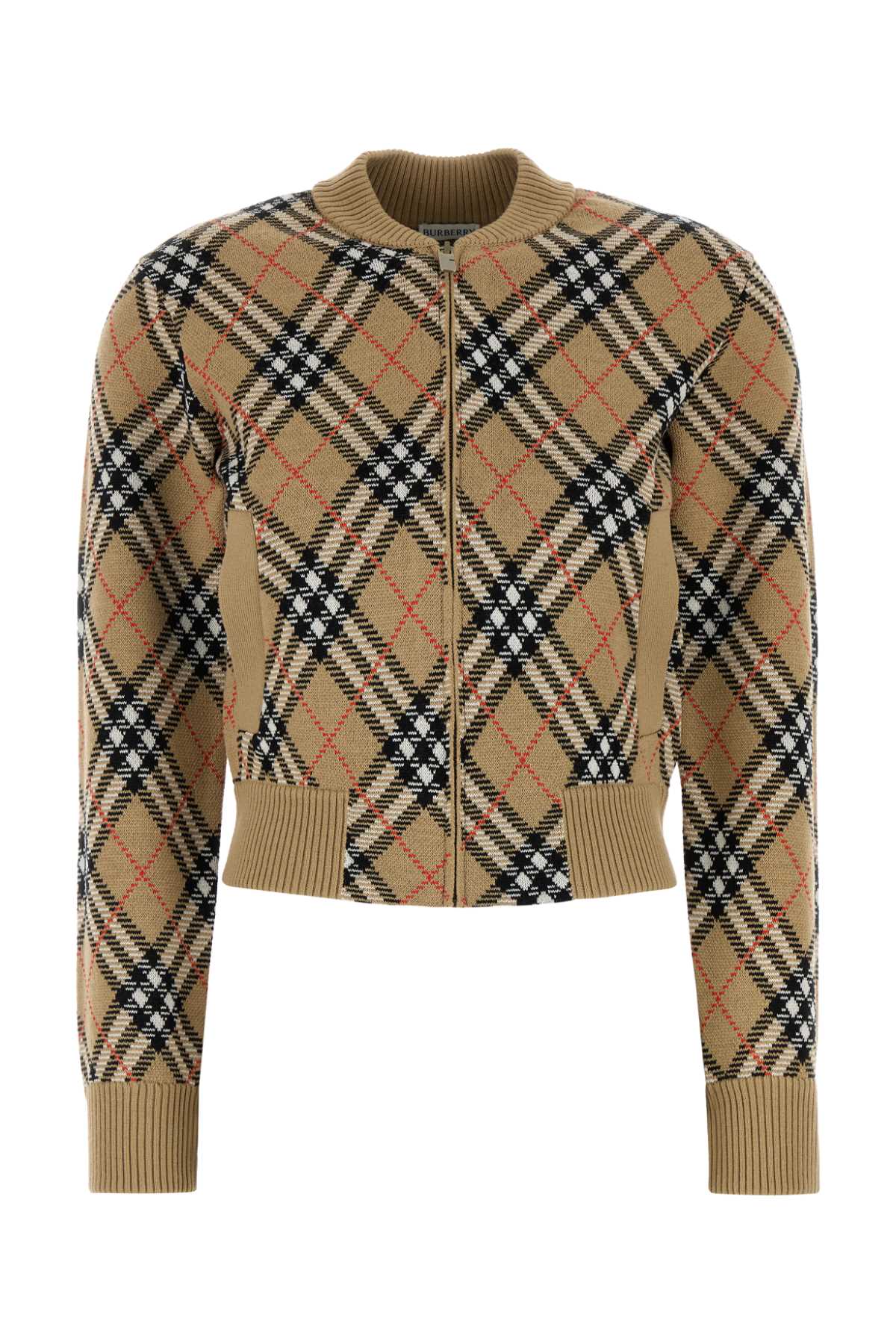 Burberry Tartan Wool-Blend Cardigan — Beige