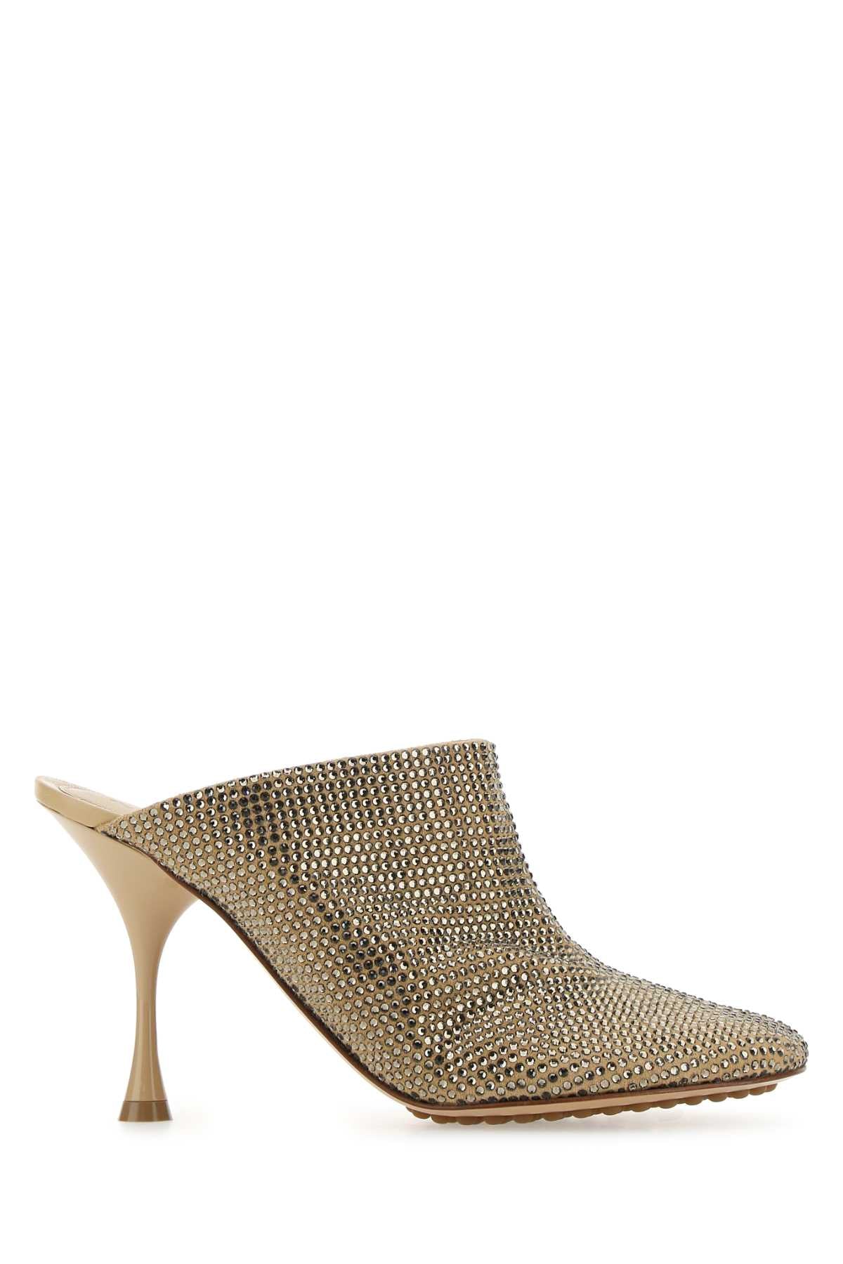 Bottega Veneta Embellished Suede Mule Heel — Beige