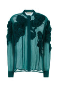 Dries Van Noten Rose-Embellished Viscose Shirt — Green