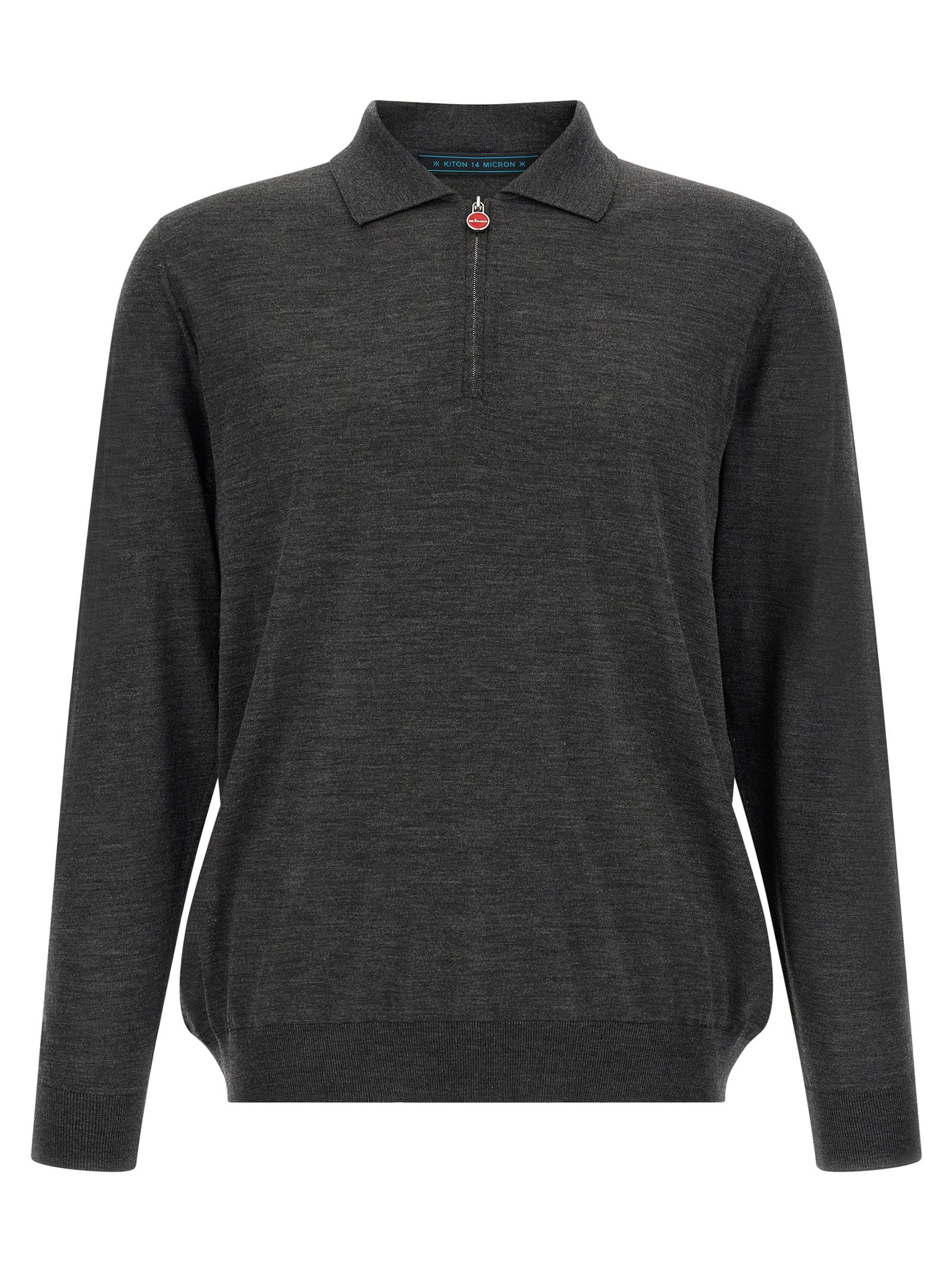 Kiton 14-Micron Wool Polo Shirt — Gray