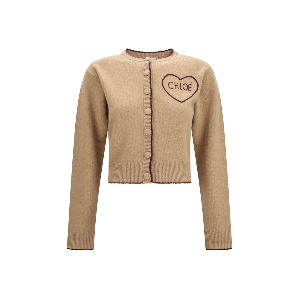 Chloé Logo-Embroidered Wool and Cashmere Cardigan — Beige