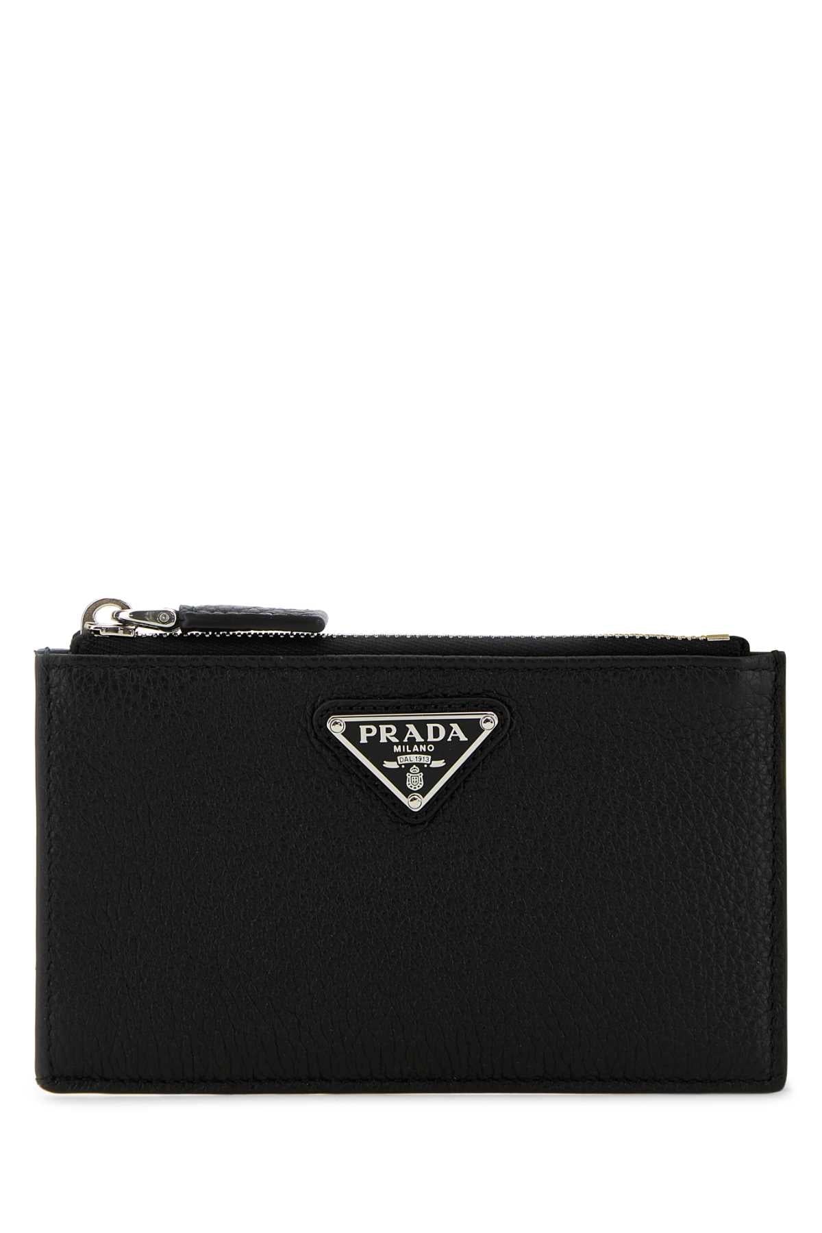 Prada Textured Calfskin Card Case — Black