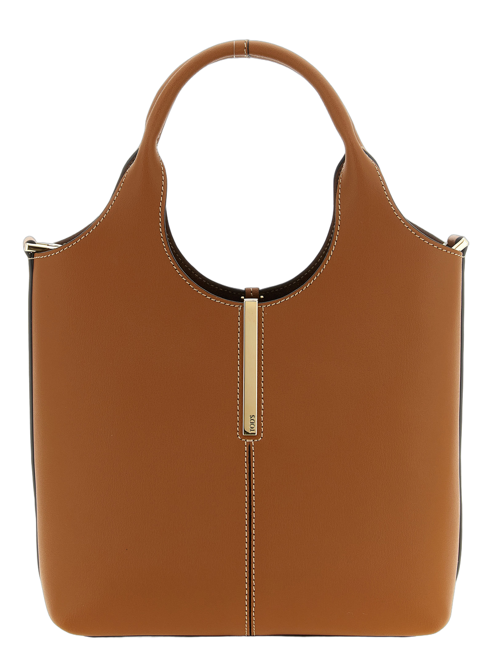 Tod's Calfskin with Contrasting Stitch Detail Tote Bag — Brown