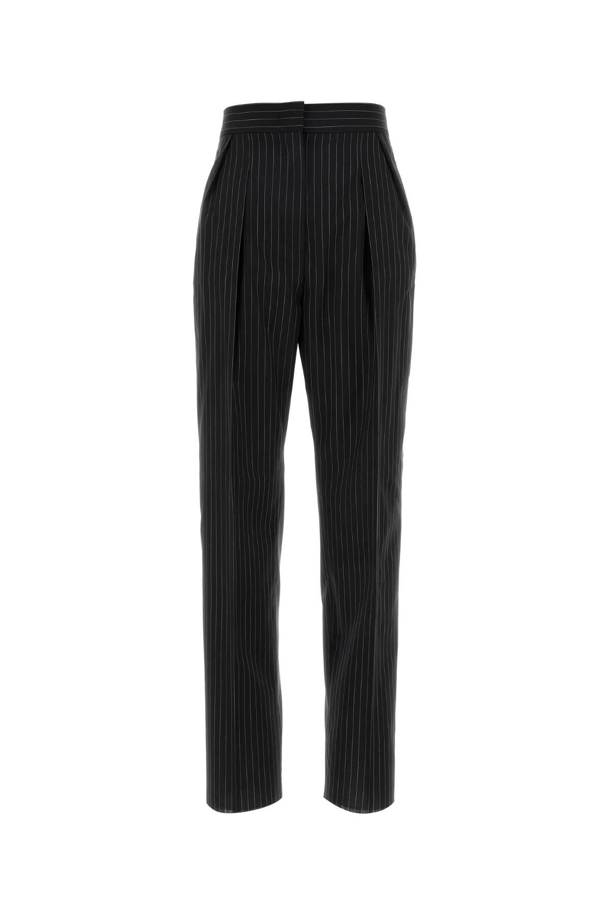 Max Mara Virgin Wool Pinstriped Trousers — Black