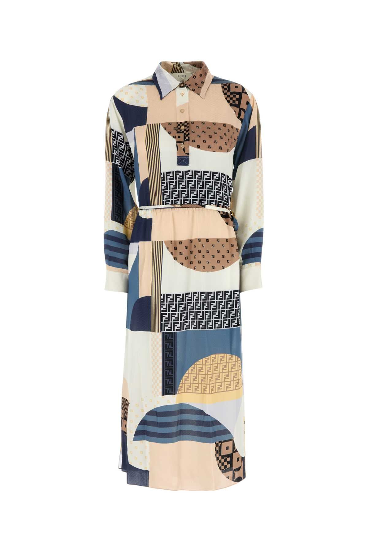 Fendi Patchwork Silk Dress — Multicolor