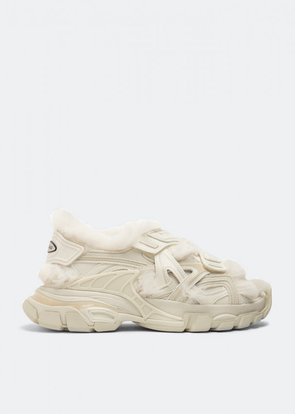 Balenciaga Faux-Fur Track Sandals — Beige