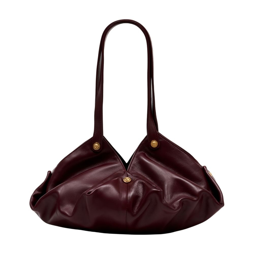 Versace Pleated Lambskin Shoulder Bag — Burgundy