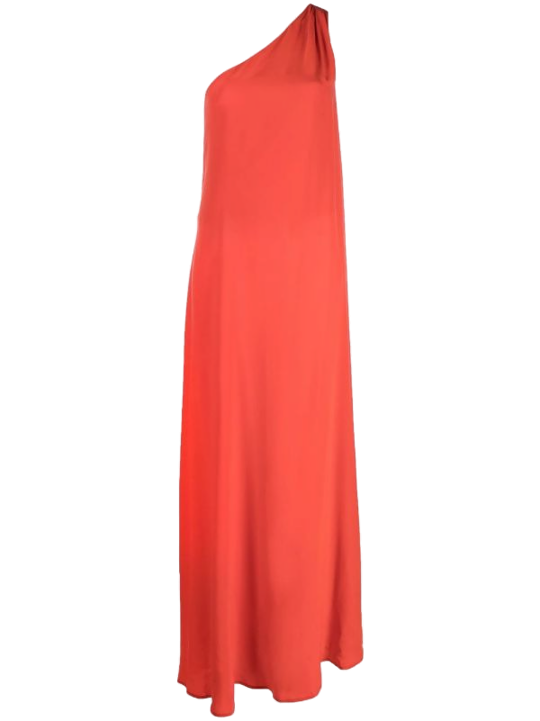 Kiton One-Shoulder Silk Maxi Dress — Red