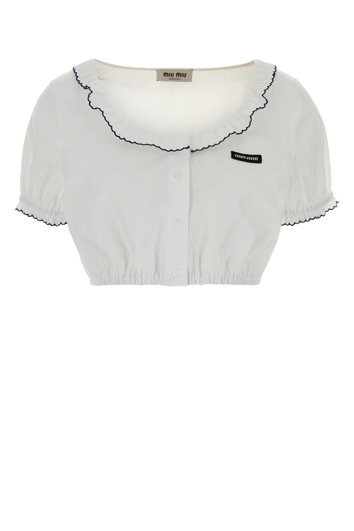 Miu Miu Scallop-Trimmed Cotton Blouse — White