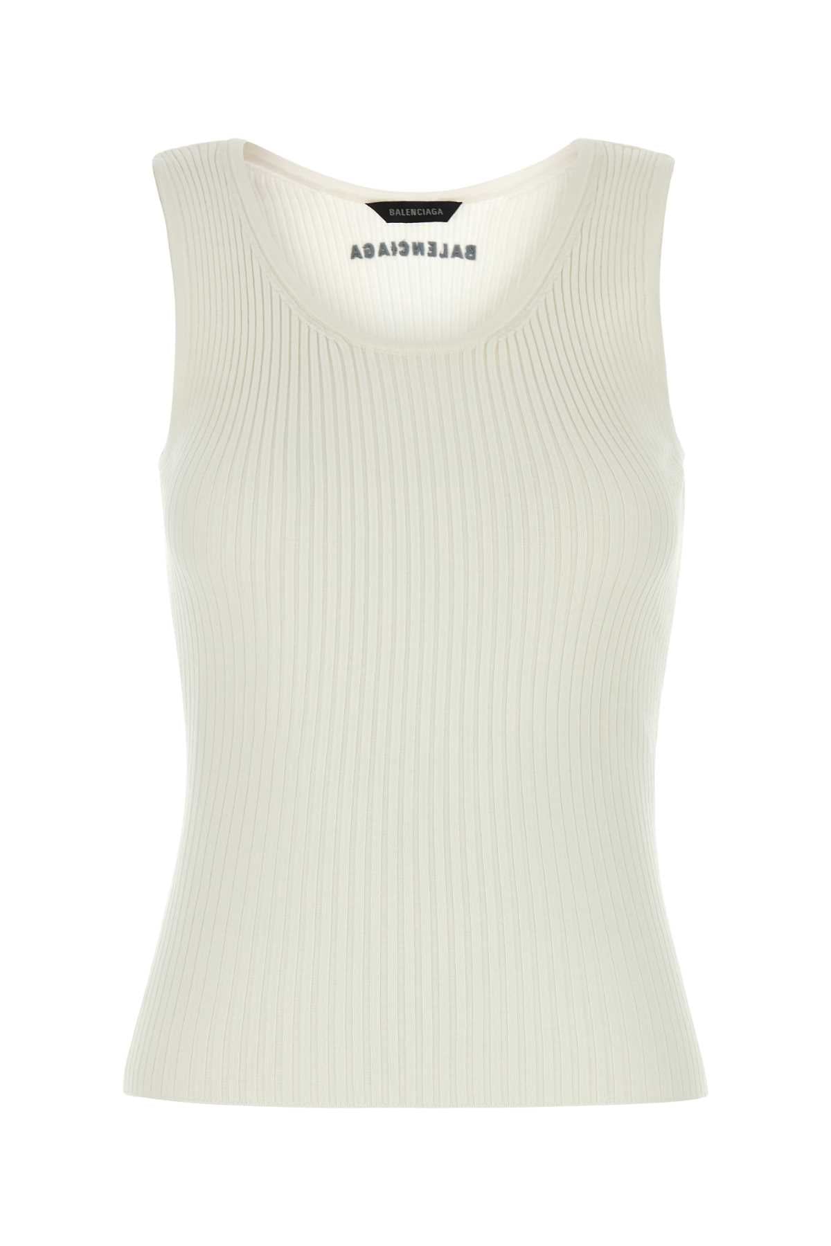 Balenciaga Ribbed Wool Blend Tank Top — White