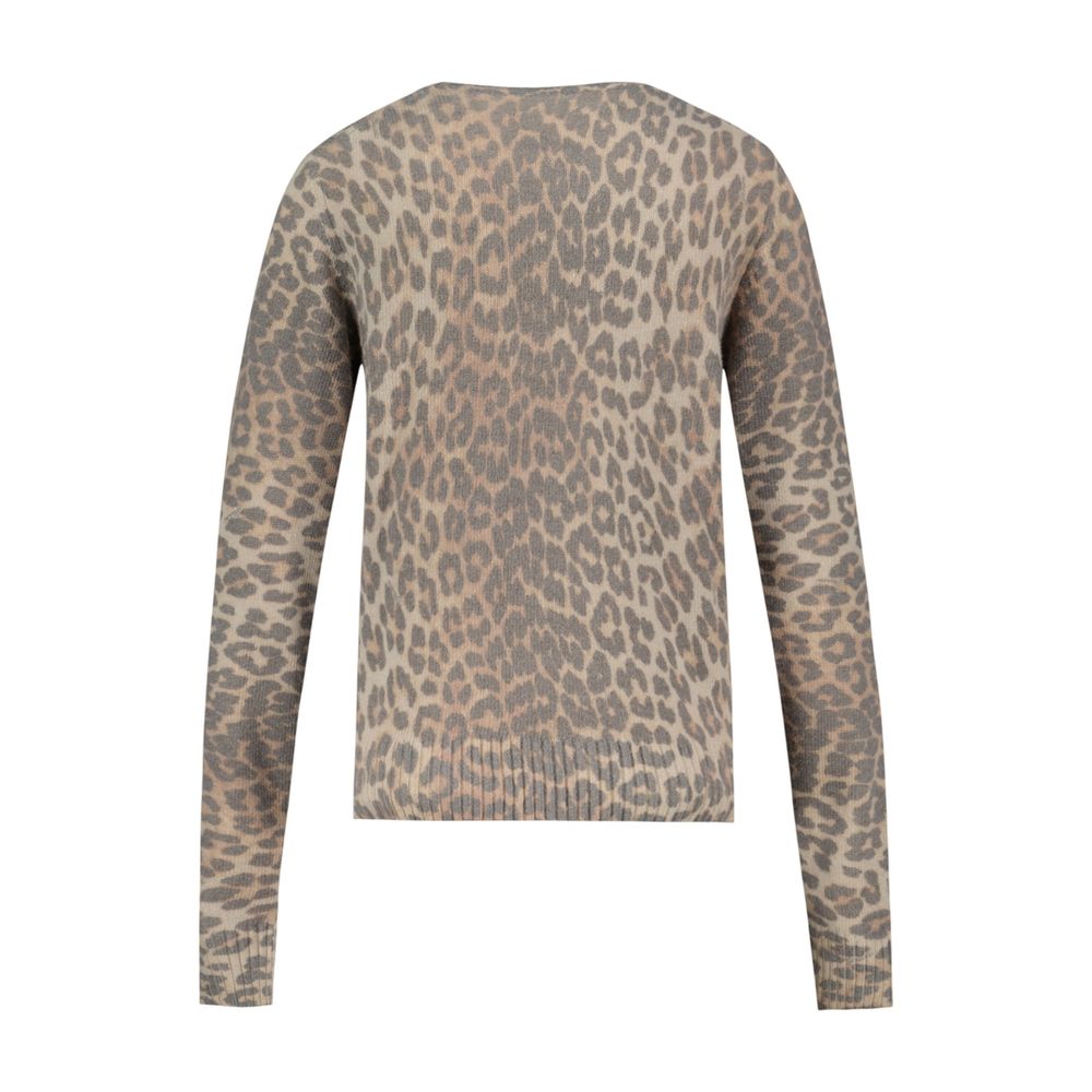Ganni Leopard-Print Wool Sweater — Beige